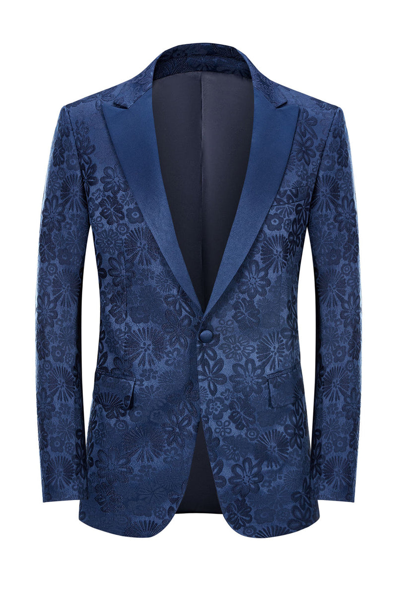 Load image into Gallery viewer, Peak Lapel Dark Blue Jacquard Men&#39;s Prom Suits