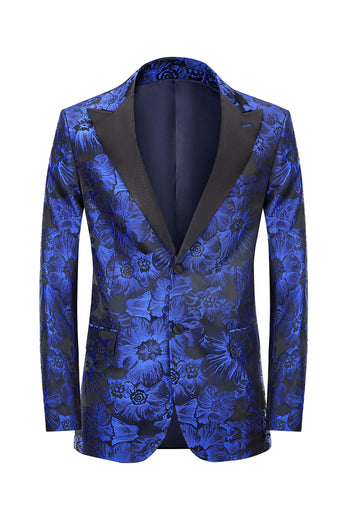 Royal Blue Peak Lapel Jacquard Single Breasted Men's Prom Suits