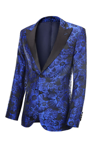 Royal Blue Peak Lapel Jacquard Single Breasted Men's Prom Suits