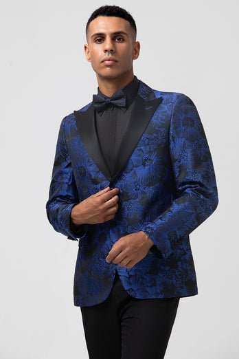 Royal Blue Peak Lapel Jacquard Single Breasted Men's Prom Suits