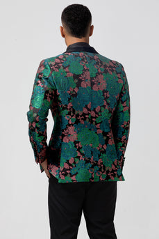 Green Shawl Lapel Jacquard Floral Pattern Men's Homecoming Blazer