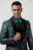 Load image into Gallery viewer, Green Shawl Lapel Jacquard Floral Pattern Men&#39;s Homecoming Blazer