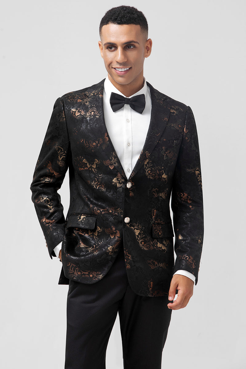 Load image into Gallery viewer, Black Shawl Lapel Jacquard Men&#39;s Prom Blazer