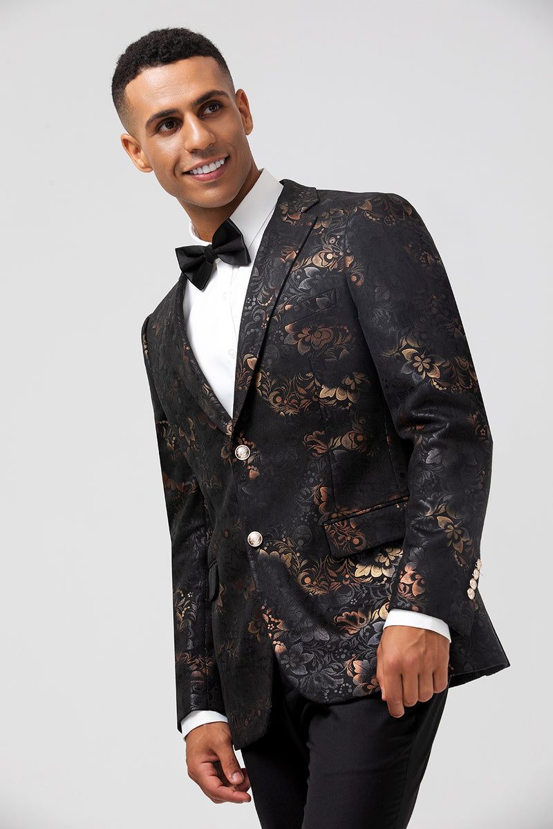 Load image into Gallery viewer, Black Shawl Lapel Jacquard Men&#39;s Prom Blazer