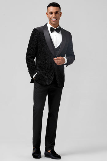 Sparkly Black Shawl Lapel 3 Pieces Single-Breasted Men's Prom Suits