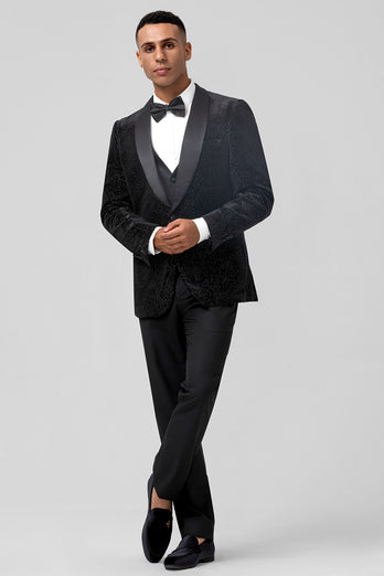 Sparkly Black Shawl Lapel 3 Pieces Single-Breasted Men's Prom Suits