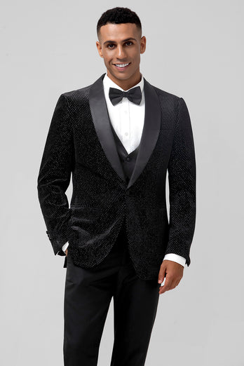 Sparkly Black Shawl Lapel 3 Pieces Single-Breasted Men's Prom Suits