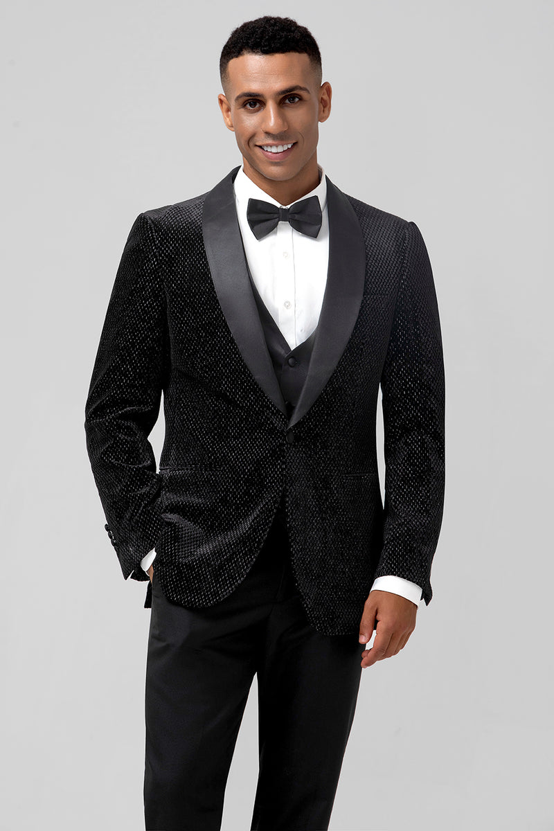 Load image into Gallery viewer, Sparkly Black Shawl Lapel 3 Pieces Single-Breasted Men&#39;s Prom Suits