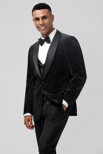 Sparkly Black Shawl Lapel 3 Pieces Single-Breasted Men's Prom Suits