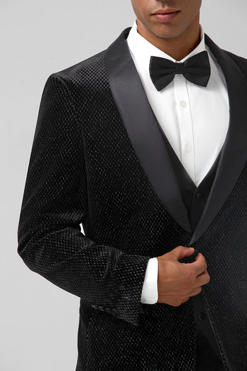 Sparkly Black Shawl Lapel 3 Pieces Single-Breasted Men's Prom Suits