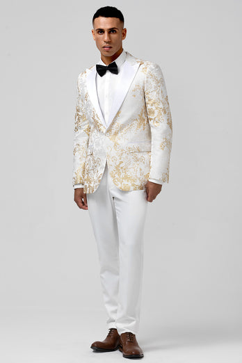 Champagne Peak Lapel Sequins Men's Prom Suits