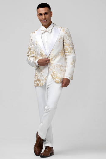 Champagne Peak Lapel Sequins Men's Prom Suits