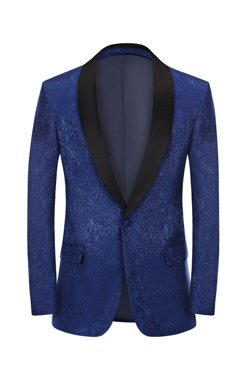 Load image into Gallery viewer, Royal Blue Jacquard One Button Shawl Lapel Prom Homecoming Blazer