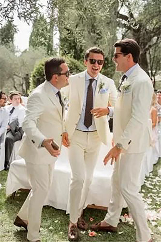 Ivory 2 Piece Notched Lapel Single-Breasted Groom Suits