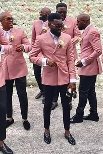 Blush 2 Piece Peak Lapel Double Breasted Groom Suits
