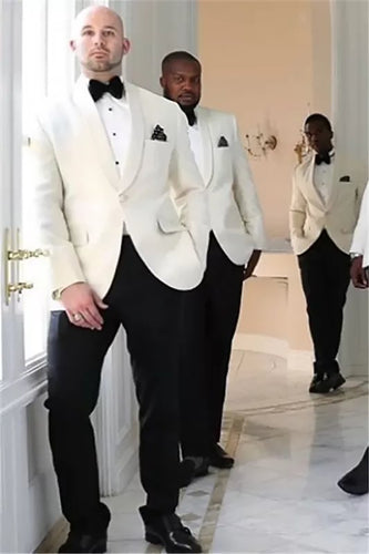 White One Button Shawl Lapel 2 Piece Groom Suits