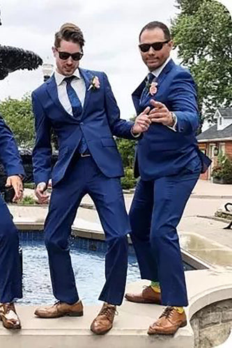 Navy Notched Lapel Single-Breasted 2 Piece Groom Suits