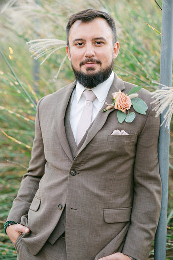 Notched Lapel Grey Tweed Men's Wedding Party Suits