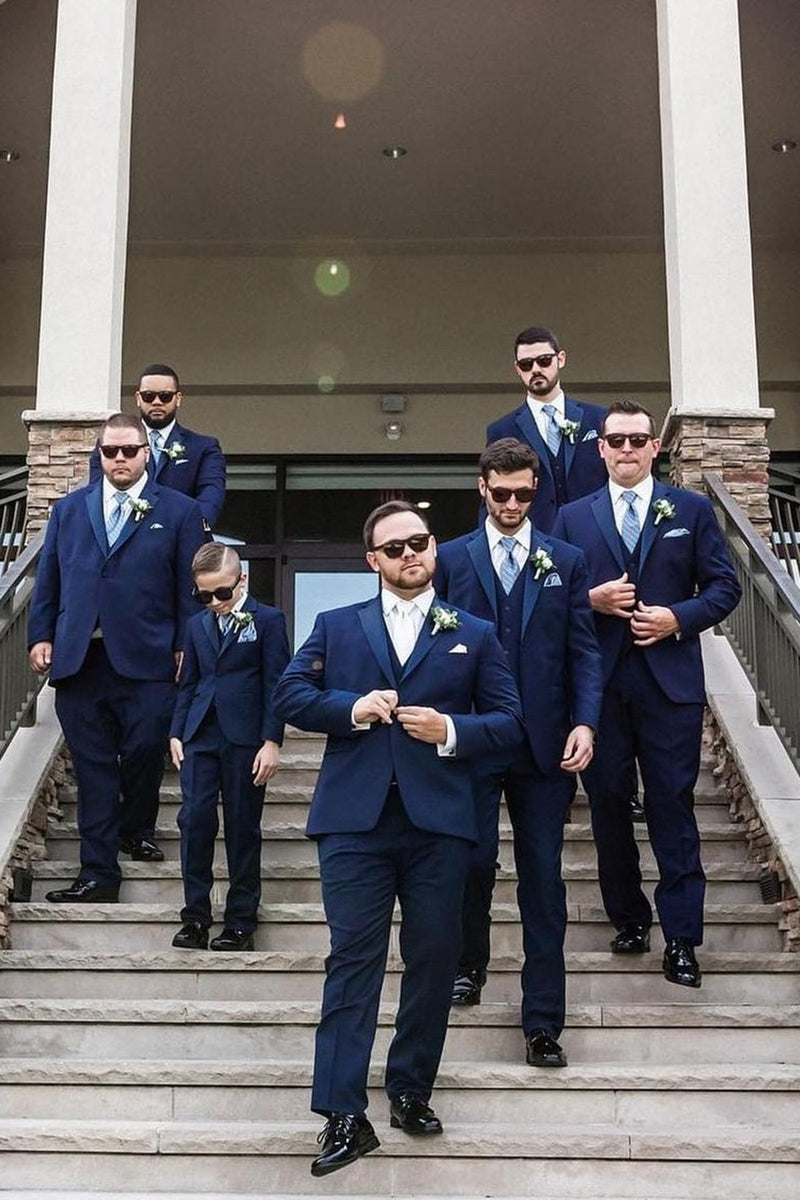 Load image into Gallery viewer, Notched Lapel Navy Men&#39;s Wedding Party Suits