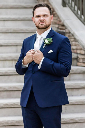 Notched Lapel Navy Men's Wedding Party Suits