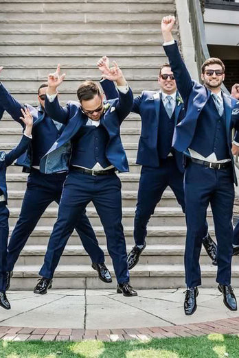 Notched Lapel Navy Men's Wedding Party Suits