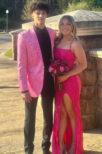 Shawl Lapel Pink Jacquard Men's Prom Suits