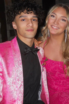 Shawl Lapel Pink Jacquard Men's Prom Suits