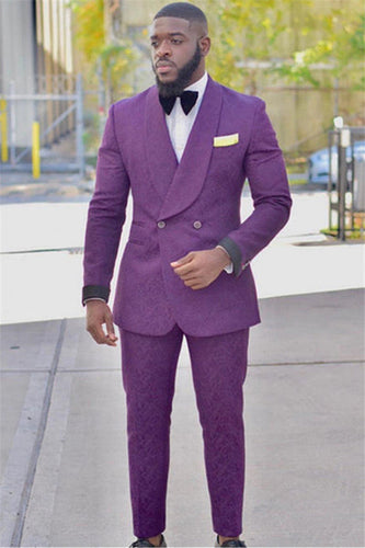Purple Shawl Lapel 2 Pieces Buttons Men's Prom Suits
