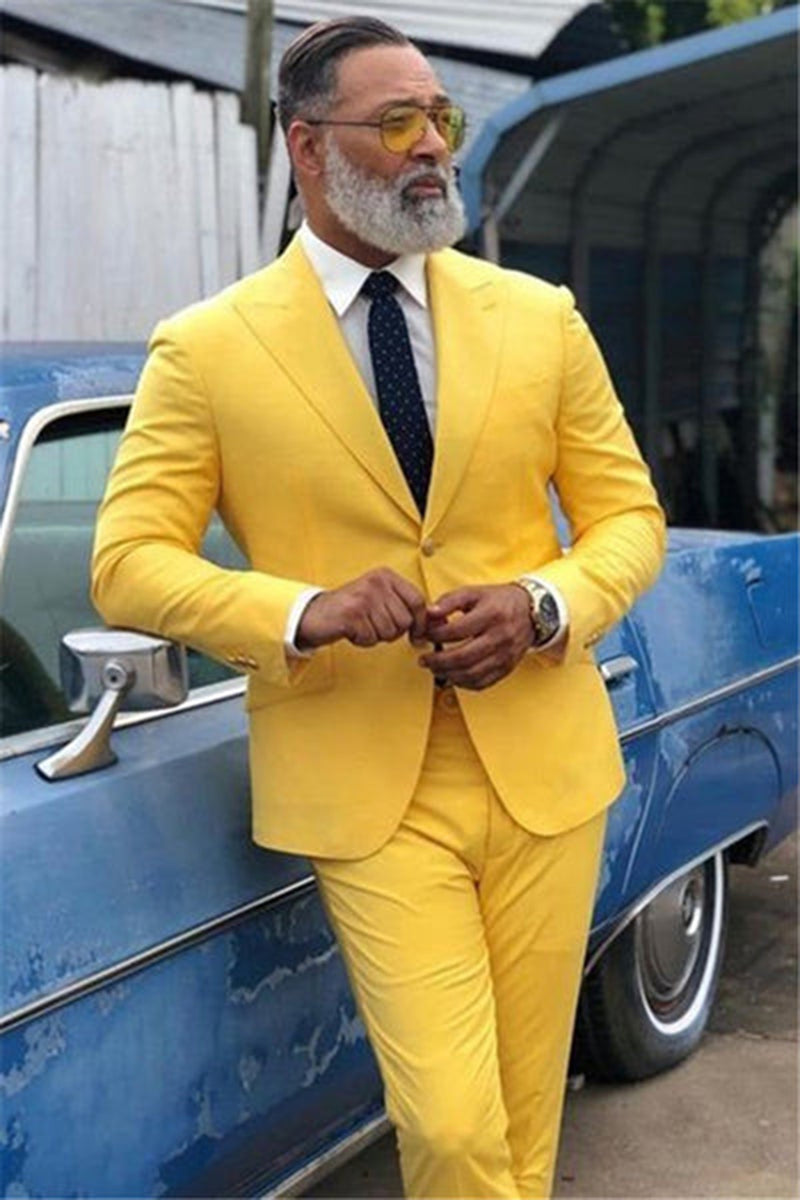Load image into Gallery viewer, Yellow Peak Lapel 2 Pieces Men&#39;s Prom Suits