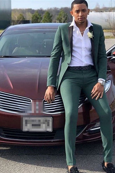 Dark Green Notched Lapel 2 Pieces Men's Prom Suits