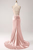 Load image into Gallery viewer, Blush Mermaid Spaghetti Straps Lace-Up Satin Long Prom Dress