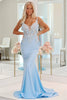 Load image into Gallery viewer, Light Blue Mermaid Long Prom Dress With Appliques