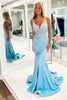 Load image into Gallery viewer, Light Blue Mermaid Long Prom Dress With Appliques