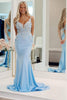 Load image into Gallery viewer, Light Blue Mermaid Long Prom Dress With Appliques