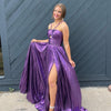 Load image into Gallery viewer, Sparkly Golden A Line Backless Long Prom Dress With Slit