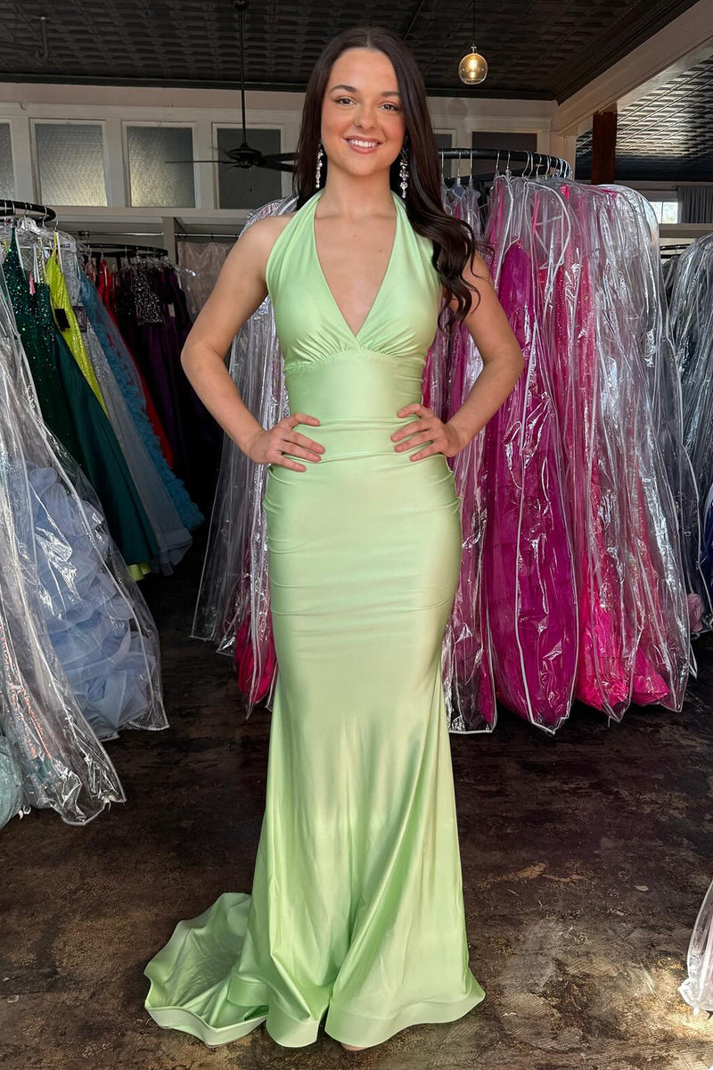 Load image into Gallery viewer, Mermaid Halter Green Long Prom Dress