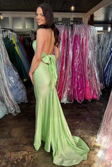 Mermaid Halter Green Long Prom Dress