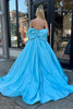 Load image into Gallery viewer, Satin Beaded Blue Prom Dress with Bowknot