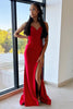 Load image into Gallery viewer, Satin Red Corset Prom Dress with Slit