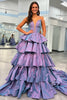 Load image into Gallery viewer, A Line Purple Long Tiered Prom Dress