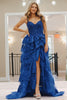 Load image into Gallery viewer, Royal Blue Sequins Tiered Prom Dress with Slit