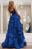 Load image into Gallery viewer, Royal Blue Sequins Tiered Prom Dress with Slit