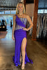 Load image into Gallery viewer, Mermaid One Shoulder Royal Blue Beaded Prom Dress with Slit