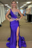 Load image into Gallery viewer, Mermaid One Shoulder Royal Blue Beaded Prom Dress with Slit