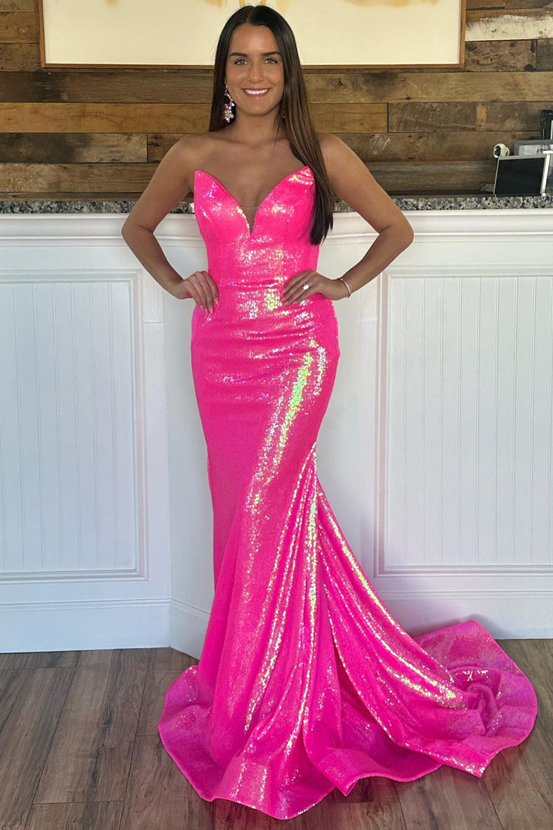 Load image into Gallery viewer, Sparkly Fuchsia Mermaid Long Prom Dress