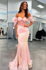 Load image into Gallery viewer, Sparkly Mermaid Sweetheart Blush Corset Prom Dress with Feathers