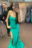 Load image into Gallery viewer, Green Mermaid Backless Prom Dress with Slit