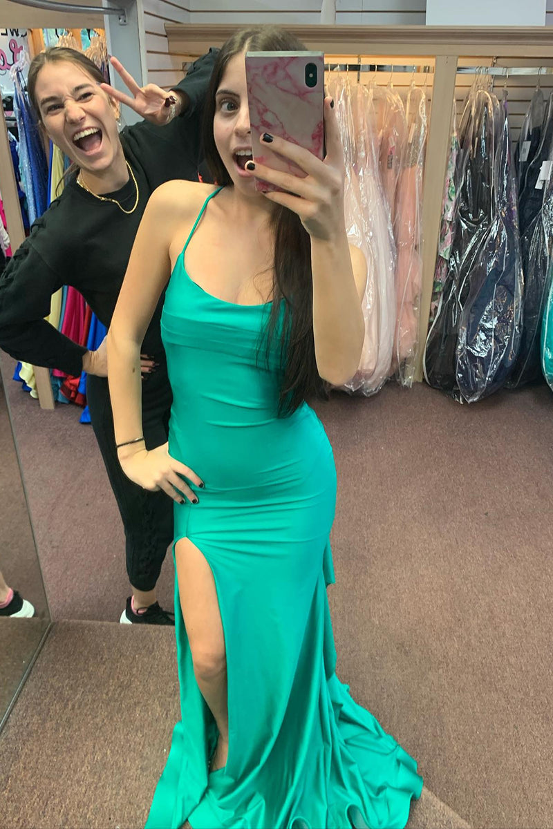 Load image into Gallery viewer, Green Mermaid Backless Prom Dress with Slit