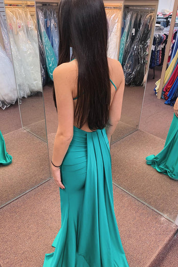 Green Mermaid Backless Prom Dress with Slit