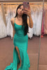 Load image into Gallery viewer, Green Mermaid Backless Prom Dress with Slit